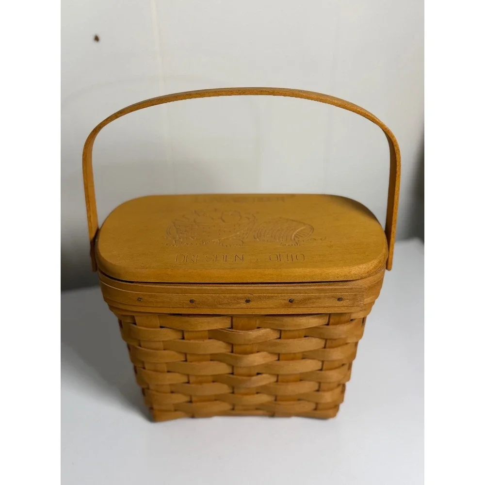 VTG Longaberger Dresden Basket 1994 Edition Wood Lid Woven Picnic Decor Brown